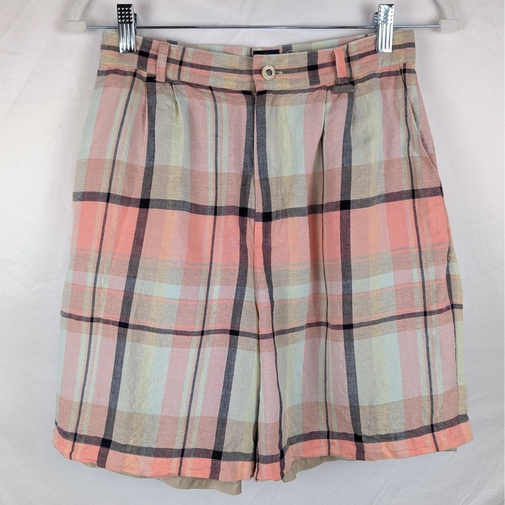 Vtg Callaway Golf Apparel Plaid Shorts Womens Linen Blend High Waist Golf XS S 4 - Picture 2 of 9